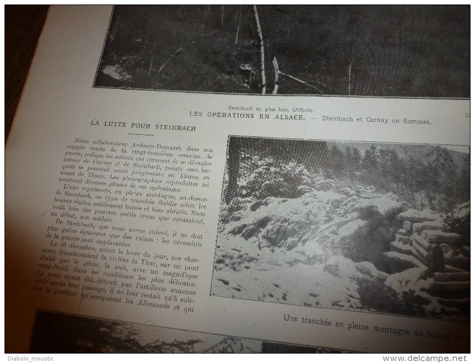 1915 GUERRE: Kelitiki Taraoré;Garibaldi;Steinbach,Cernay;Nos Noirs;SERBIE(Valevo,Mionitza,Topchidère;CUXHAVEN;Alpins - L'Illustration