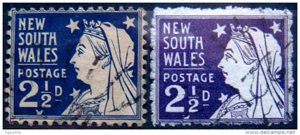 NEW SOUTH WALES 1897-99 2.5d Queen Victoria 2 Shades USED Scott104,100 CV$6.50 - Used Stamps