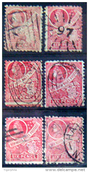 NEW SOUTH WALES 1888 6d Queen Victoria USED 6 Stamps SCOTT80 CV$45 - Used Stamps