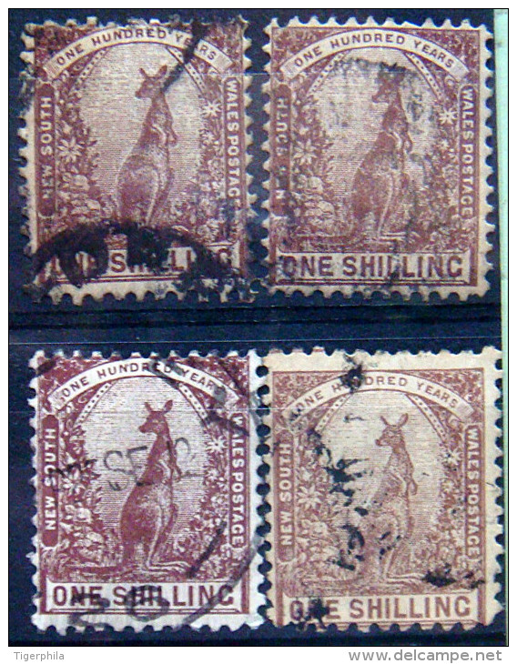 NEW SOUTH WALES 1888 1sh Kangaroo USED 4 Stamps SCOTT82 CV$20 - Used Stamps