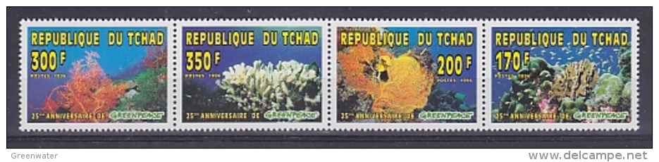 Republique Du Tchad 1996 Greenpeace Corals Strip 4v ** Mnh (18468) - Tsjaad (1960-...)