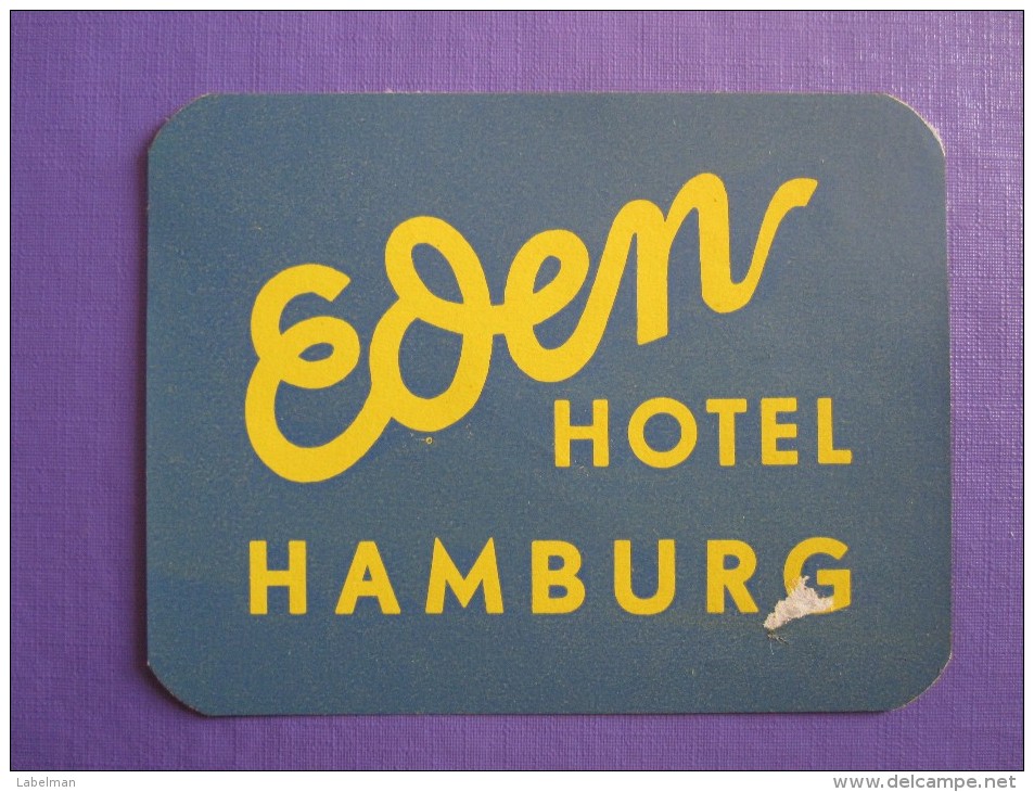 HOTEL PENSION EDEN HAMBURG GERMANY DEUTSCHLAND ALLEMAGNE BLUE TAG DECAL STICKER LUGGAGE LABEL ETIQUETTE AUFKLEBER BERLIN - Hotel Labels