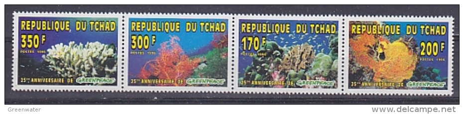 Republique Du Tchad 1996 Greenpeace Corals Strip 4v ** Mnh (18470) - Tsjaad (1960-...)