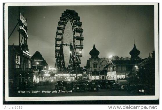 Rare Wien Bei Nacht Prater Kino Automobil Riesenrad Hochschaubahn Eisvogel Sw 30er - Prater