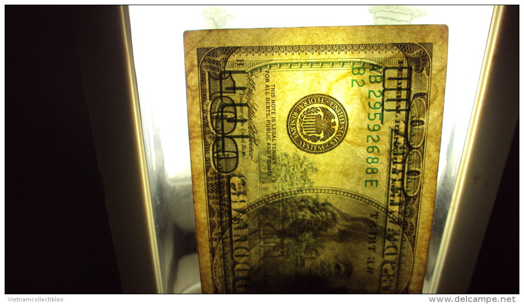 100 Dollar Bill / Banknote : Error Inverted Paper Water Mark On Top Left Corner - Abarten