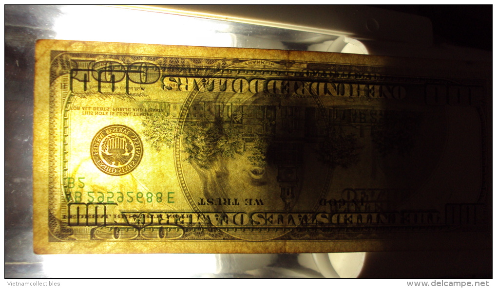 100 Dollar Bill / Banknote : Error Inverted Paper Water Mark On Top Left Corner - Errores