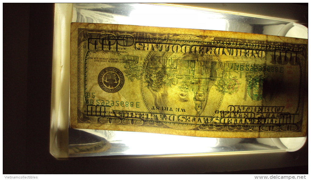 100 Dollar Bill / Banknote : Error Inverted Paper Water Mark On Top Left Corner - Abarten