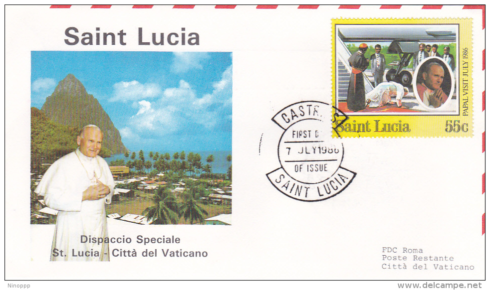 Vatican City 1986 Pope Visit Colombia, Santa Lucia-Vatican City Flight Cover - Covers & Documents