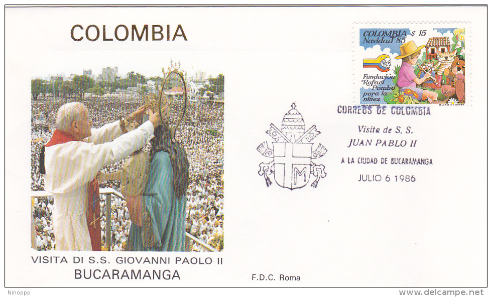 Vatican City 1986 Pope Visit Colombia,Bucaramanga Souvenir Cover - Covers & Documents