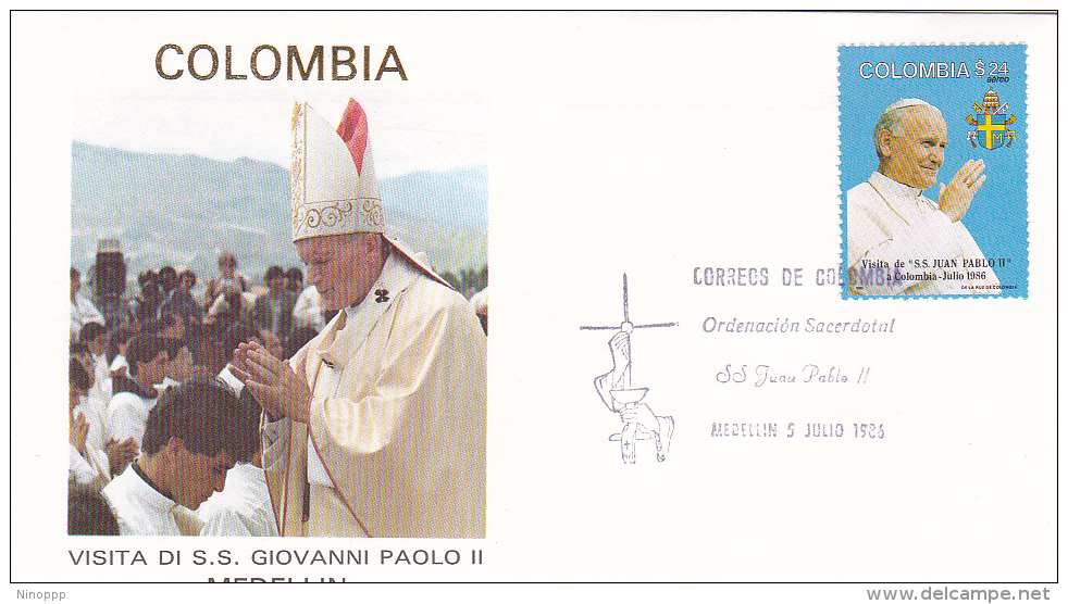 Vatican City 1986 Pope Visit Colombia,Medellin, Souvenir Cover - Covers & Documents