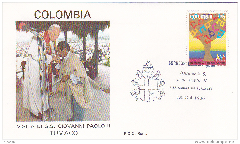 Vatican City 1986 Pope Visit Colombia,Tumaco, Souvenir Cover - Covers & Documents