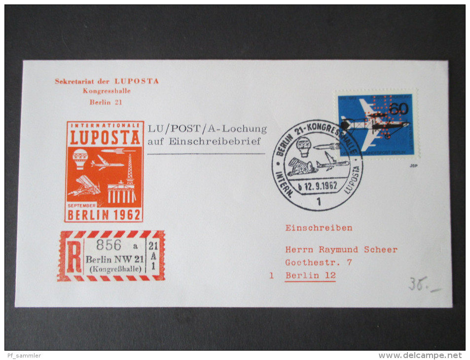 Berlin 1962 Luposta Michel Nr. 230 Mit Perfin! R-Zettel Berlin NW 21 Kongreßhalle. Sonderbeleg - Storia Postale