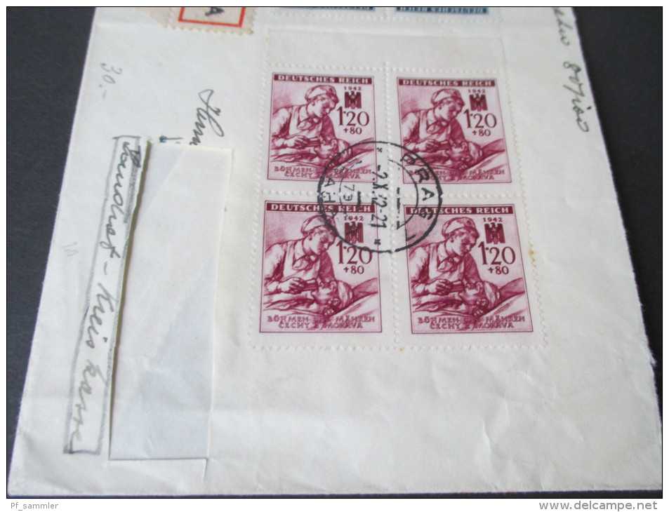 Böhmen Und Mähren Einschreiben 1942 Satzbrief / Nr. 111 U. 112 Als 4er Block! Nachnahme. Prag 7 - Covers & Documents