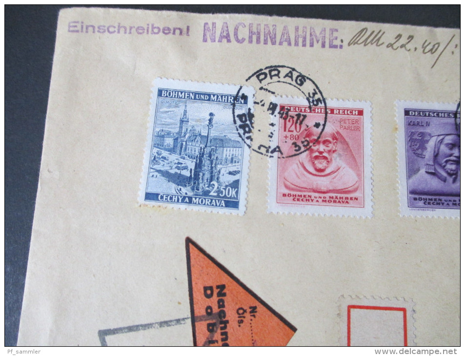 Böhmen Und Mähren Einschreiben 1943 Satzbrief / Nr. 114 - 116 Nachnahme. Prag 35 - Storia Postale