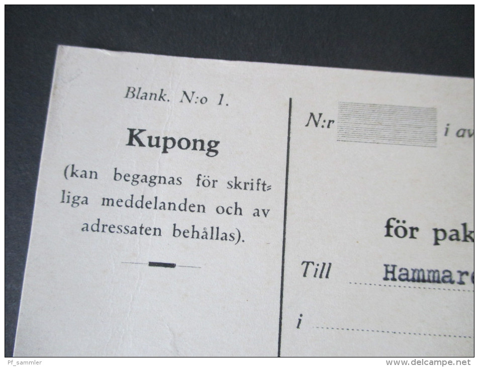 Finnland 1928 Adresskort / Paketkarte Mit Hakenkreuz ASEA / Kupong. Allmänna Elektriska Aktieboget - Covers & Documents