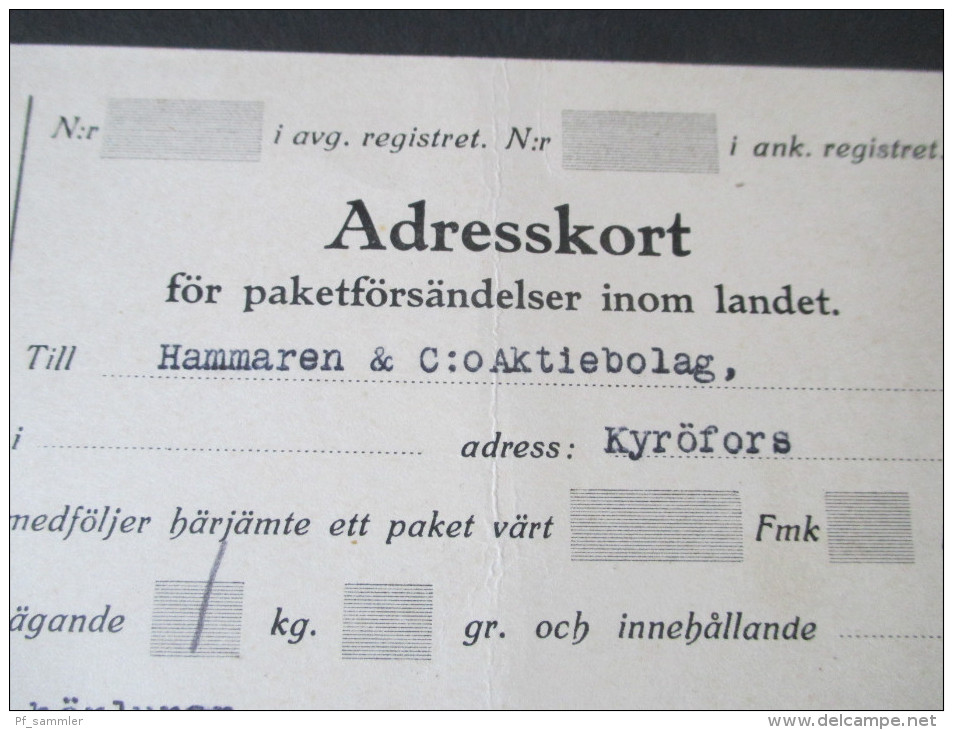 Finnland 1928 Adresskort / Paketkarte Mit Hakenkreuz ASEA / Kupong. Allmänna Elektriska Aktieboget - Covers & Documents