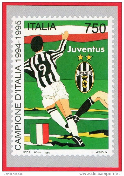 [MD0423] JUVENTUS - JUVE - CAMPIONE D´ITALIA 1994/1995 - RIPROD. FRANCOBOLLO - CON ANNULLO 5.6.1995 - CARTOLINEA - Calcio