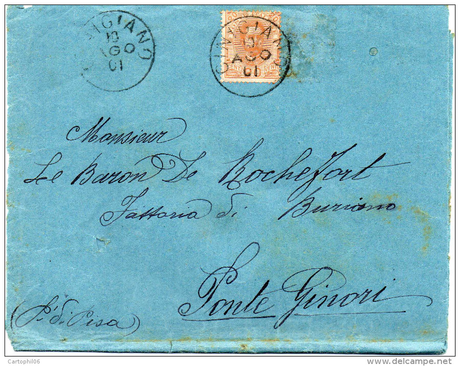 - ITALIE - Lettre CINIGIANO Pour PONTE GINORI 10 AGO 1901 - 20 C. Orange Humbert 1er - - Marcofilía