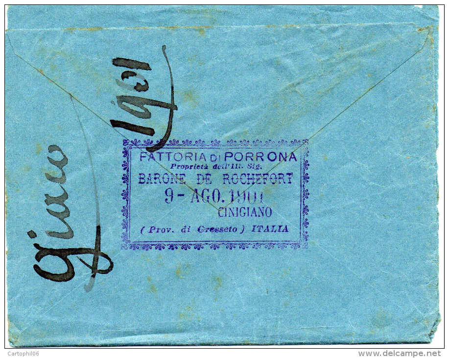 - ITALIE - Lettre CINIGIANO Pour PONTE GINORI 10 AGO 1901 - 20 C. Orange Humbert 1er - - Storia Postale