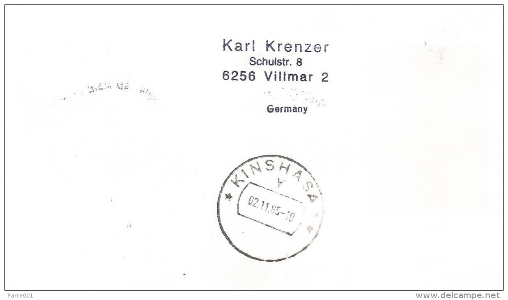 Zaire Congo 1985 FFC Frankfurt-Douala-Kinshasa Code Letter Y Lufthansa Airbus A300 First Flight Cover - Gebruikt