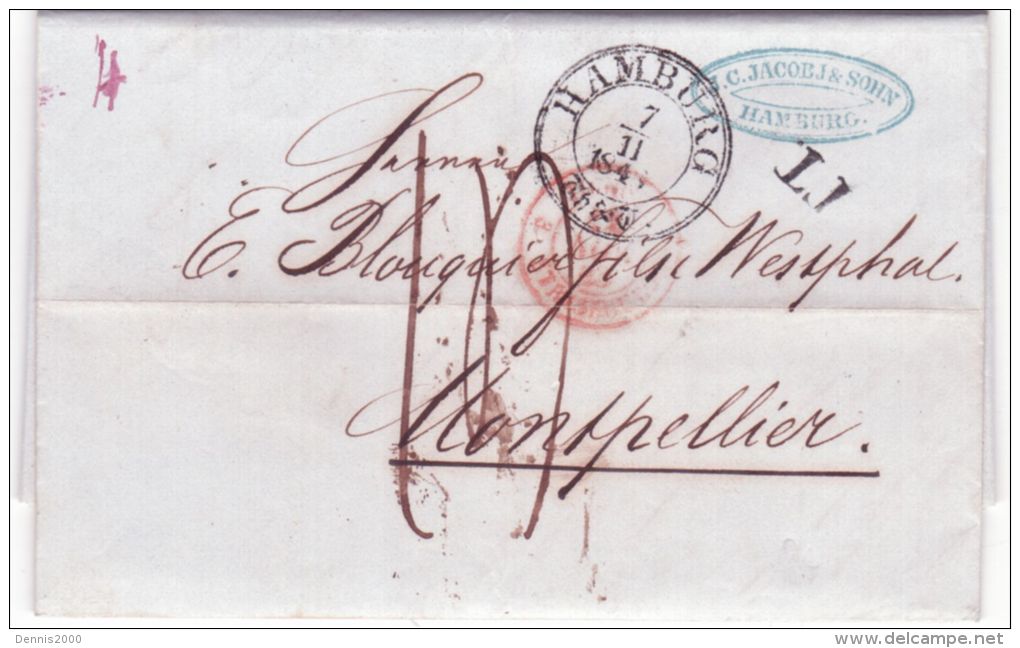 1848- Letter From HAMBURG + T.T ( Tour & Taxis Transit ) Postage 14 D. - Hambourg