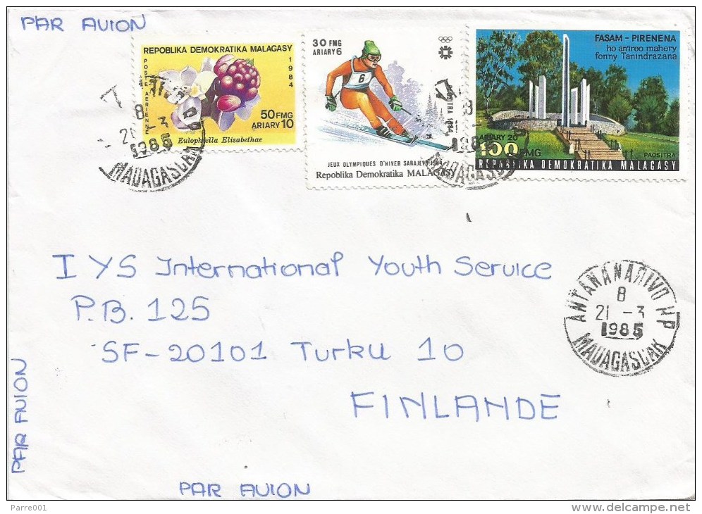 Madagascar 1985 Antananrivo Olympic Games Sarajevo Alpine Skiing Flower Monument Cover - Madagaskar (1960-...)