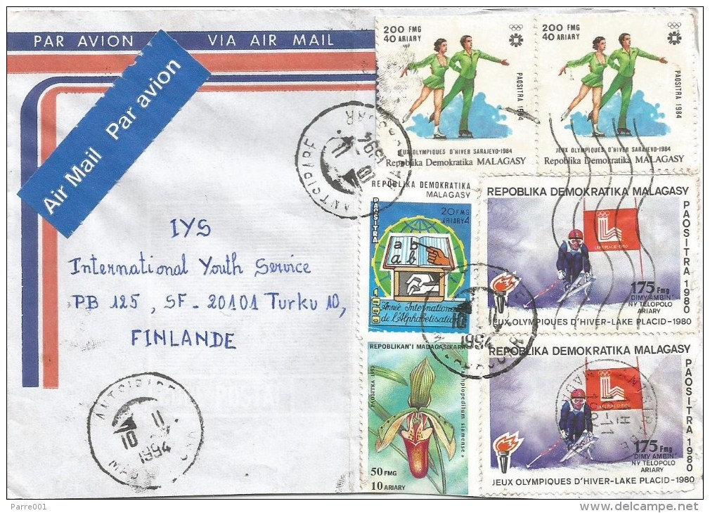 Madagascar 1994 Antsirabe Olympic Games Lake Placid Sarajevo Skiing Figure Skating Alphabetism Flower Cover - Patinage Artistique