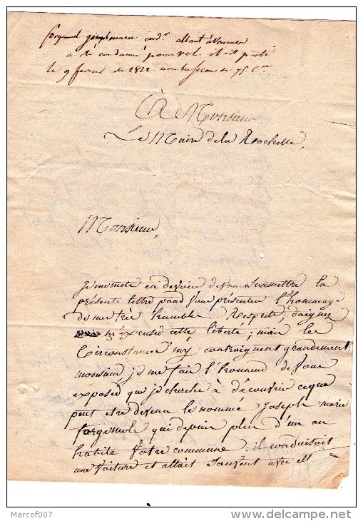 Lettre De Vannes Vers La Rochelle - 1822 - Griffe - 54 Vannes - Sin Clasificación