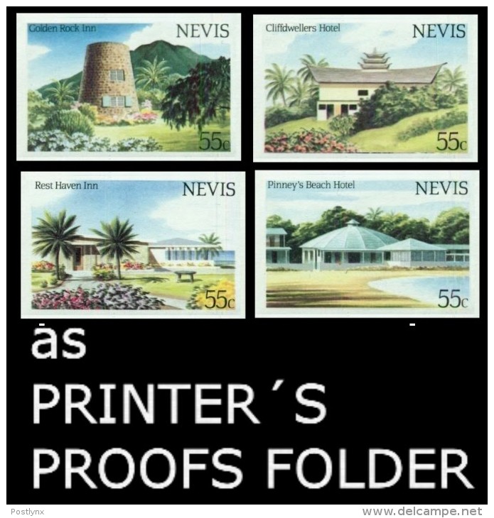 NEVIS 1984 Palm Trees Houses Tourism PROOFS:4 Mounted In Folders:4    [épreuve Prueba Druckprobe Prova Proeven] - Hostelería - Horesca