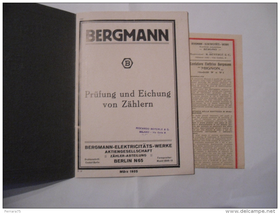 LIBRETTO DI ISTRUZIONI BERGMANN CONTATORE ELETTRICO 1925 - Documentos Históricos