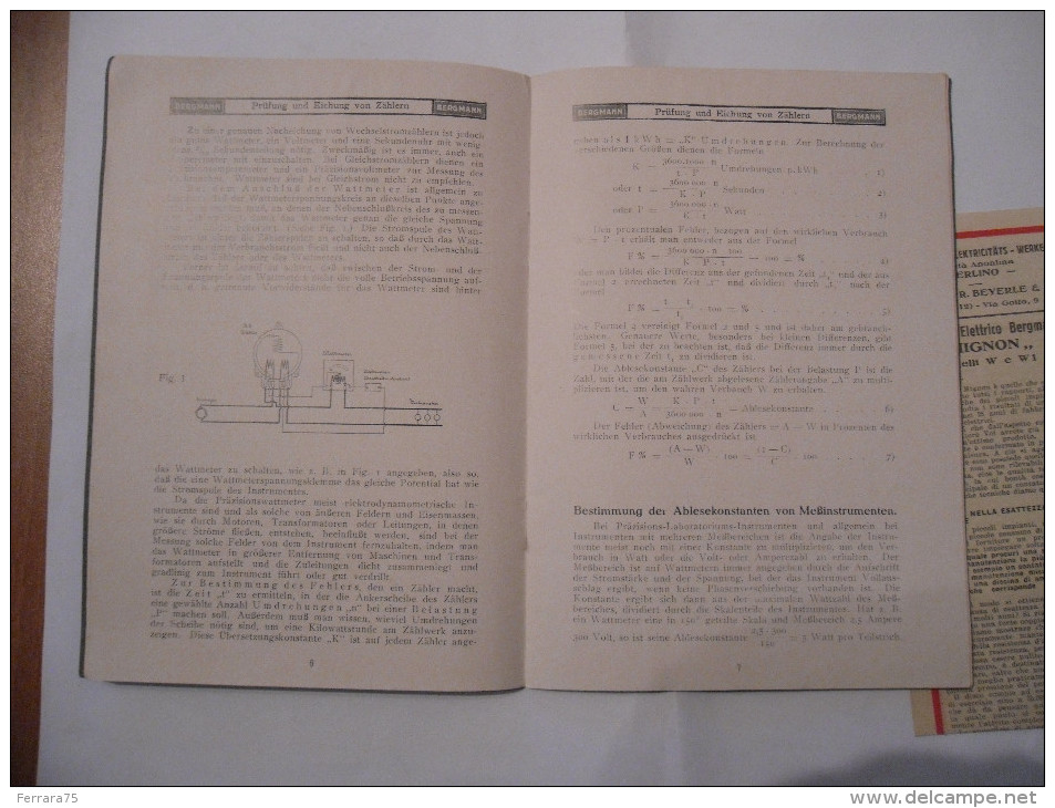 LIBRETTO DI ISTRUZIONI BERGMANN CONTATORE ELETTRICO 1925 - Documentos Históricos