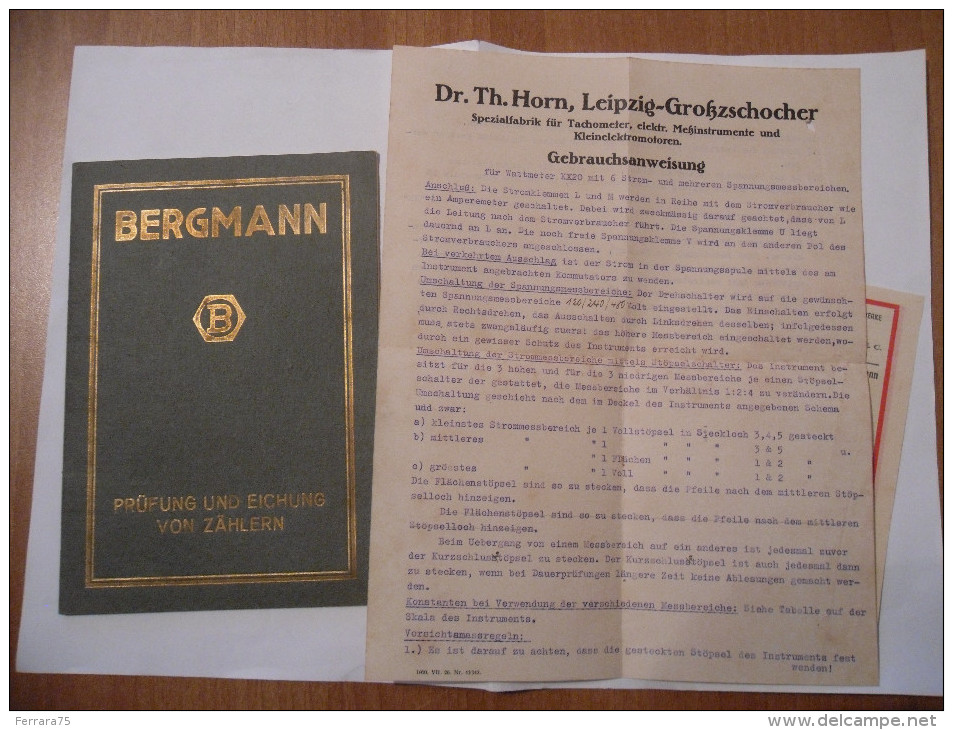 LIBRETTO DI ISTRUZIONI BERGMANN CONTATORE ELETTRICO 1925 - Documentos Históricos