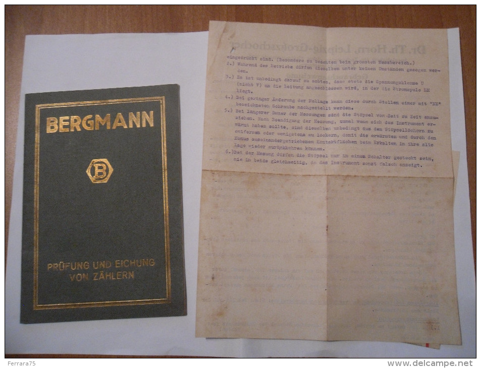 LIBRETTO DI ISTRUZIONI BERGMANN CONTATORE ELETTRICO 1925 - Documentos Históricos