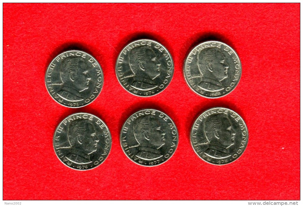 MONACO - RAINIER III -  LOT DE  6 X 1/2 FRANC   1968 - 1974 - 1975 - 1976 - 1977 - 1978 - CERTAINES A PETITS TIRAGES - 1960-2001 New Francs