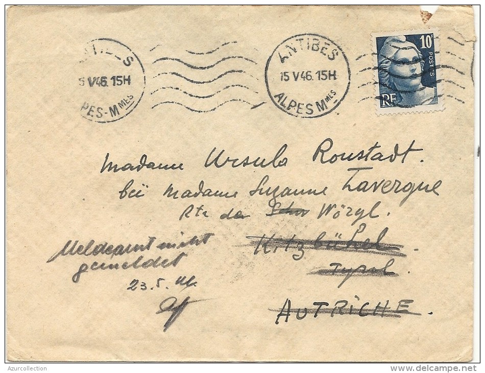 LETTRE AVEC 10F GANDON POUR AUTRICHE - 1921-1960: Période Moderne