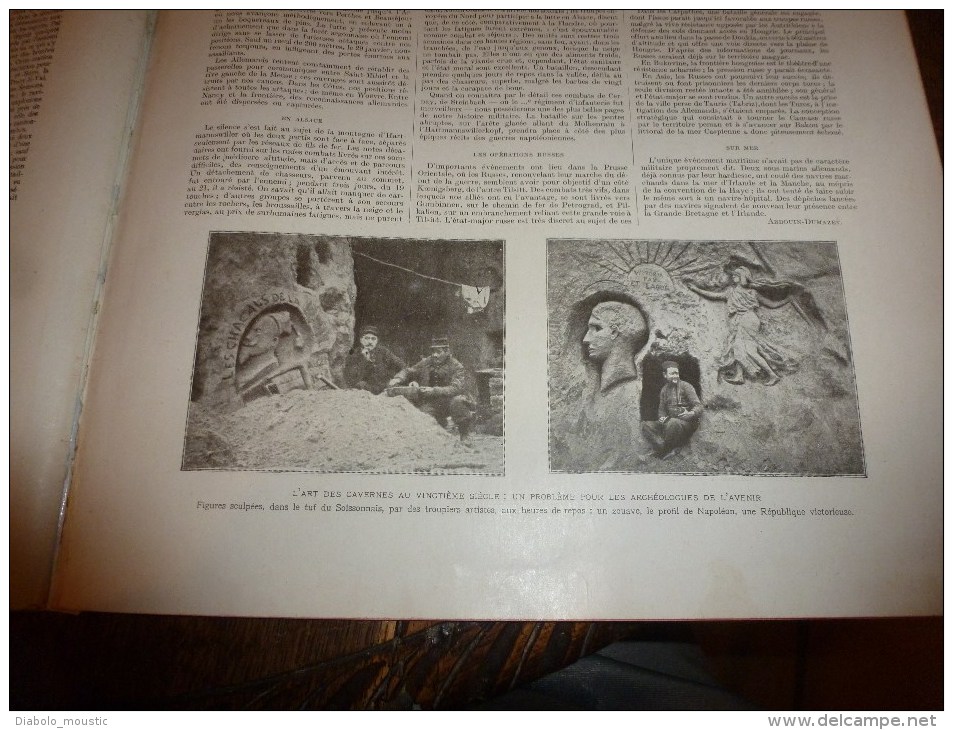 1915 GUERRE: La VIERGE dorée d'Albert;Histoire du 75;La fin du cuirassé BLUCHER;L'art des POILUS (sculpture dans du tuf