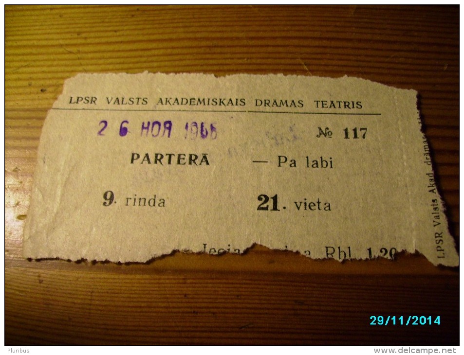 LATVIA  1966  THEATRE     TICKET ,   0 - Eintrittskarten