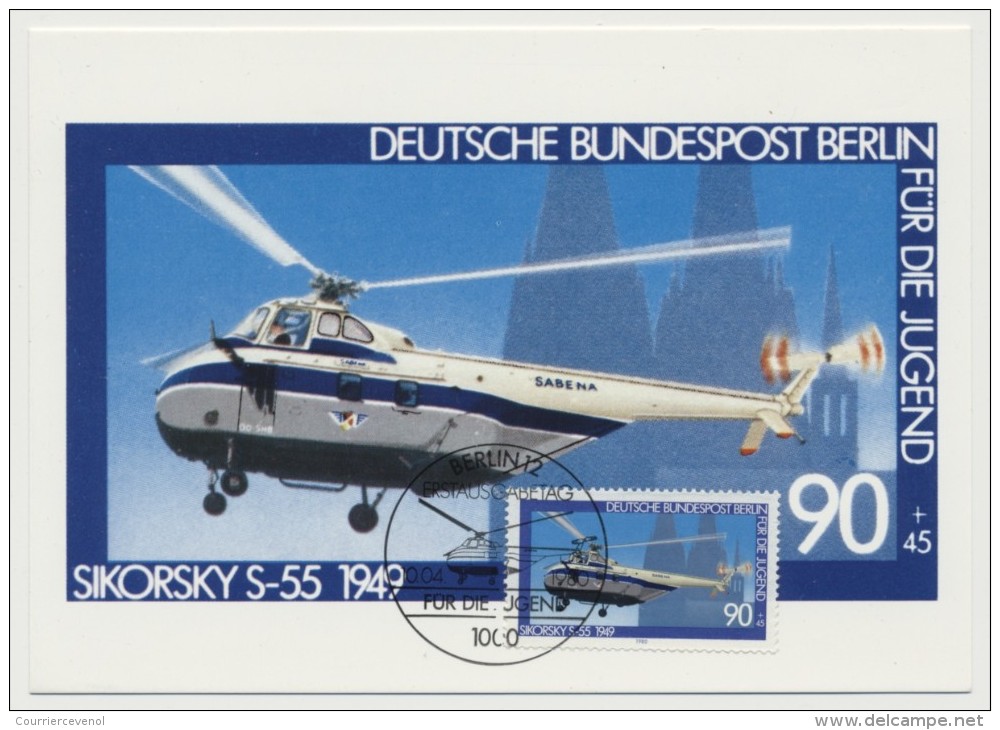 ALLEMAGNE BERLIN => 4 Cartes Maxi Sikorsky 1949 / VicKers Viscount 1950 /Fokker F27 1957 /Caravelle 1955 / - Airplanes
