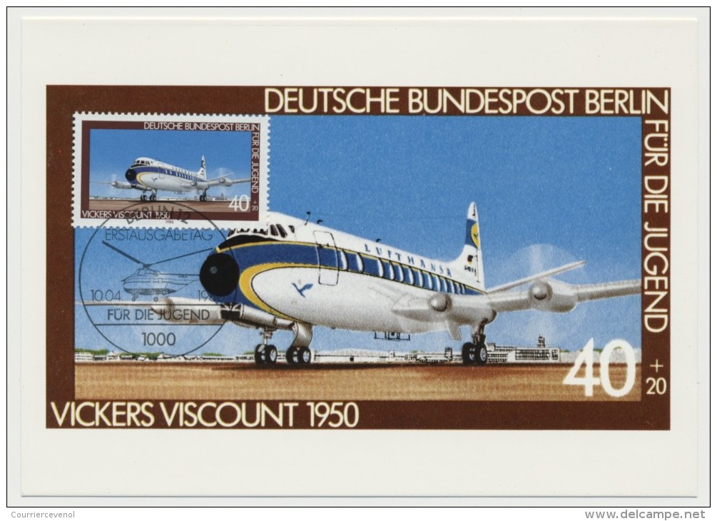 ALLEMAGNE BERLIN => 4 Cartes Maxi Sikorsky 1949 / VicKers Viscount 1950 /Fokker F27 1957 /Caravelle 1955 / - Vliegtuigen