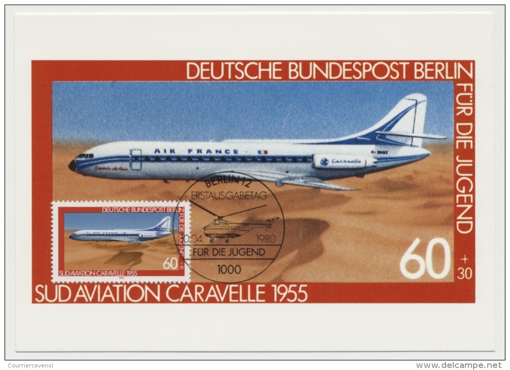 ALLEMAGNE BERLIN => 4 Cartes Maxi Sikorsky 1949 / VicKers Viscount 1950 /Fokker F27 1957 /Caravelle 1955 / - Airplanes