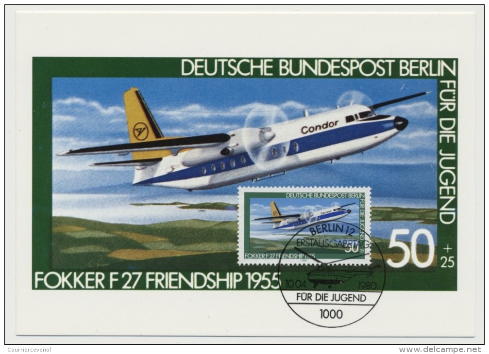 ALLEMAGNE BERLIN => 4 Cartes Maxi Sikorsky 1949 / VicKers Viscount 1950 /Fokker F27 1957 /Caravelle 1955 /