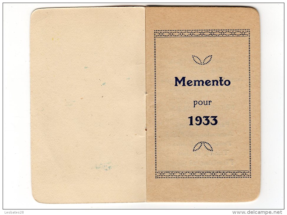 CALENDRIERS AGENDA PETIT FORMAT  CALENDRIER MEMENTO  1933  A RENAULT Serment D'Amour   DIV  920 - Petit Format : 1921-40