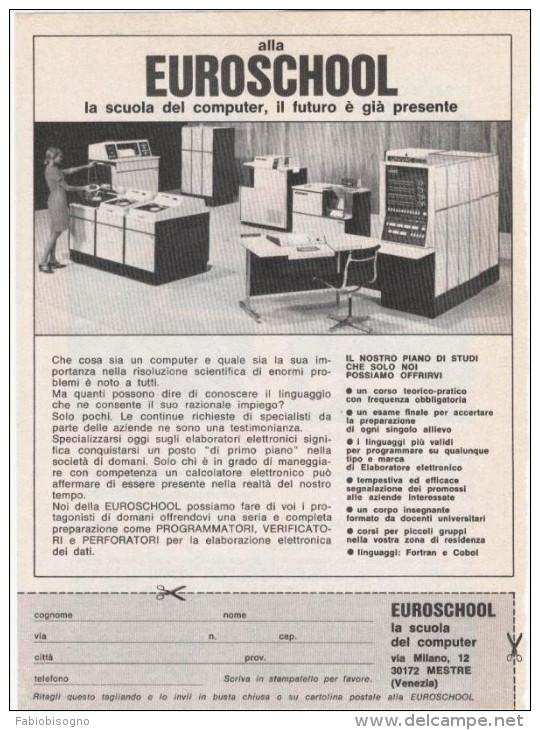 1972 - Euroschool (computer UNIVAC)  - 1 P. Pubblicità Cm.13.5 X 18.5 - Other & Unclassified