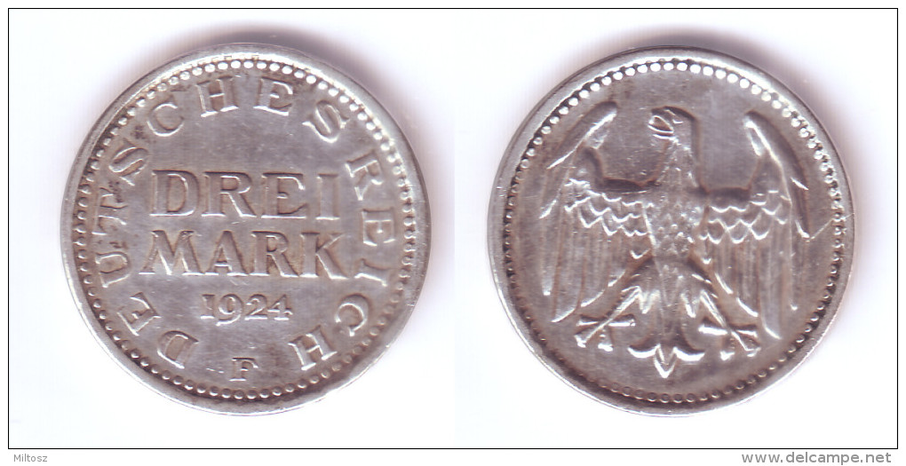 Germany 3 Mark 1924 F - 3 Mark & 3 Reichsmark