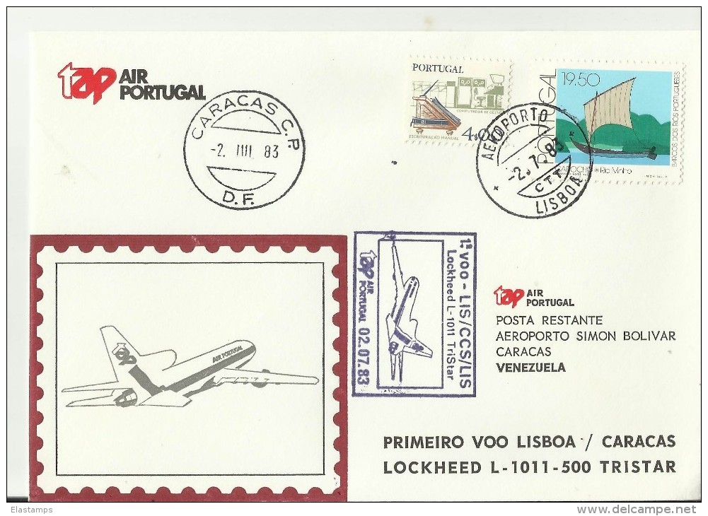 PORTUGAL ERST FLUG 1983 CARACAS - Lettres & Documents