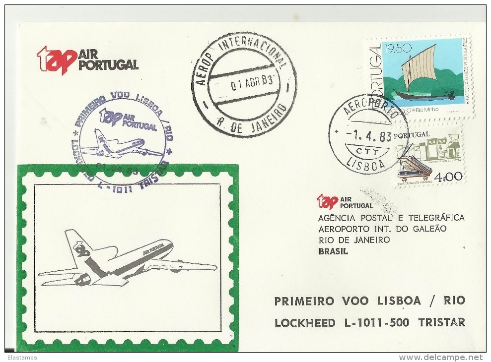 PORTUGAL ERST FLUG 1983 RIO DE JANEIRIO - Lettres & Documents