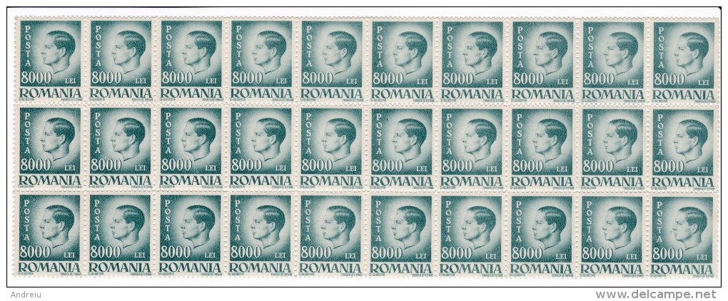 1945 Romania Roumanie Rumanien - King Michael High Value 8000 Lei , Full Sheet Of 30 Stamps As Scan Sc. 588 - Feuilles Complètes Et Multiples