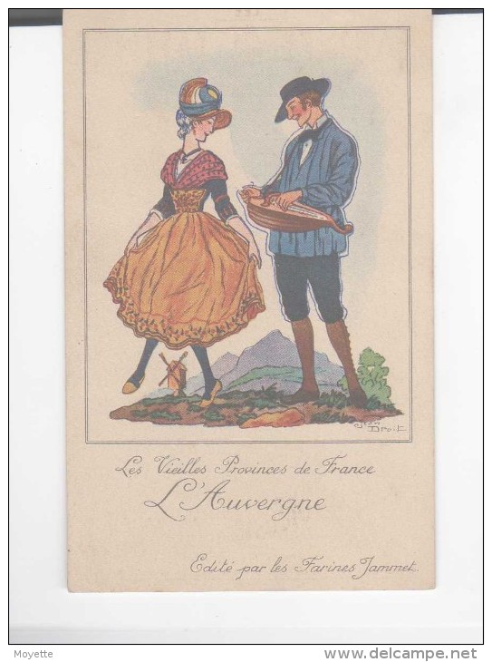 CPA-EDITEUR ET PUBLICITE FARINES JAMET AU DOS-ILLUSTRATEUR-JEAN DROIT-UN JOUEUR DE VIOLE ET UNE DANSEUSE-AUVERGNE-1 - Droit