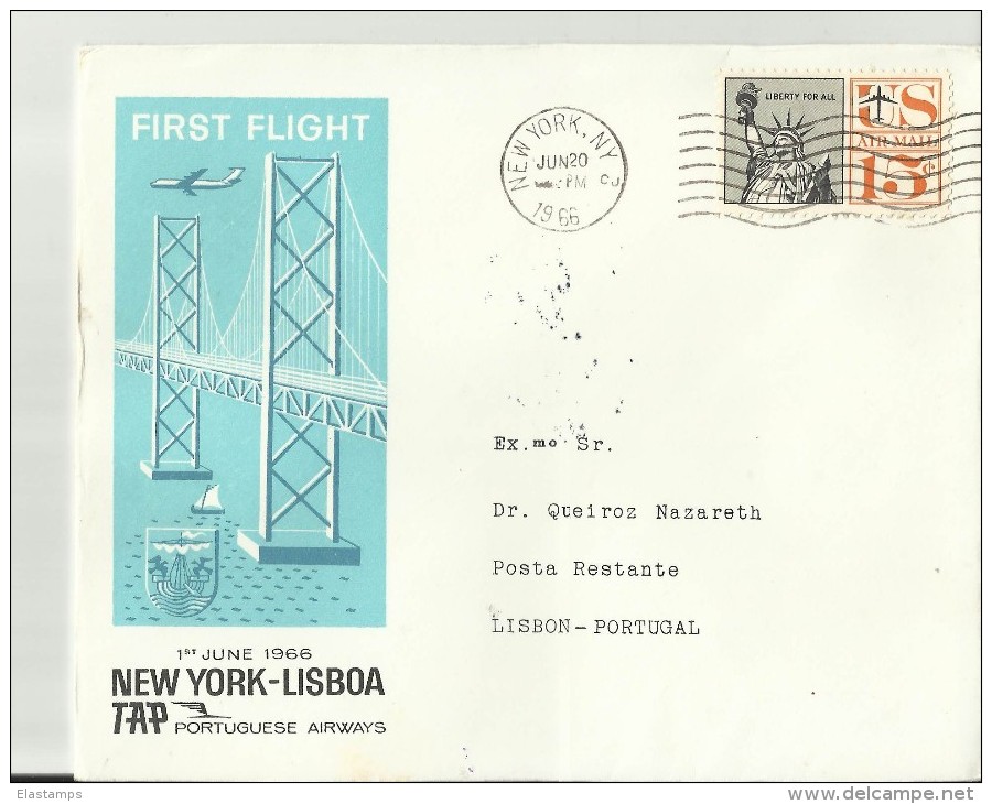 PORTUGAL ERST FLUG 1966 NY JORK - Lettres & Documents