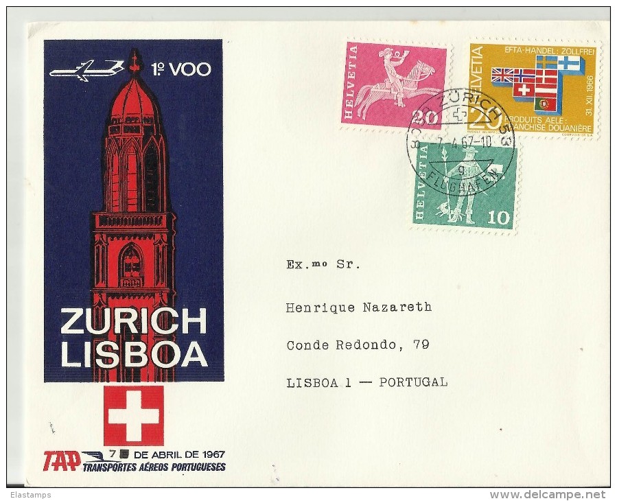 PORTUGAL ERST FLUG 1967 ZURICH - Lettres & Documents